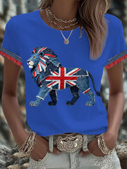 Women's British Faux Denim Printed T-shirt vetvanguards